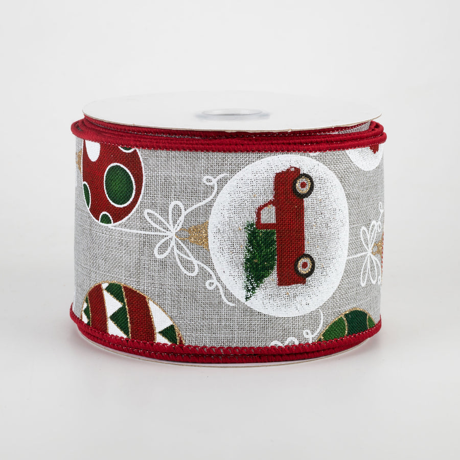 2.5" Hanging Vintage Ornaments Ribbon: Light Grey (10 Yards)