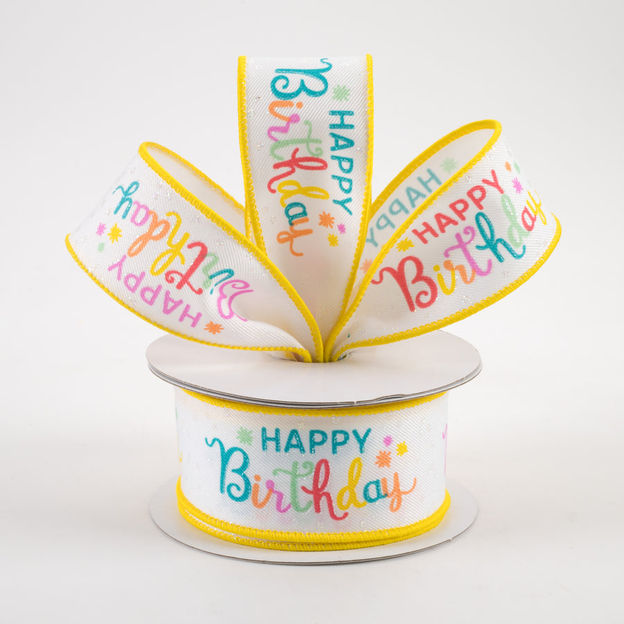 1.5" Happy Birthday Script Ribbon: White, Peach, Teal, Pink (10 Yards) Lifestyle Photo