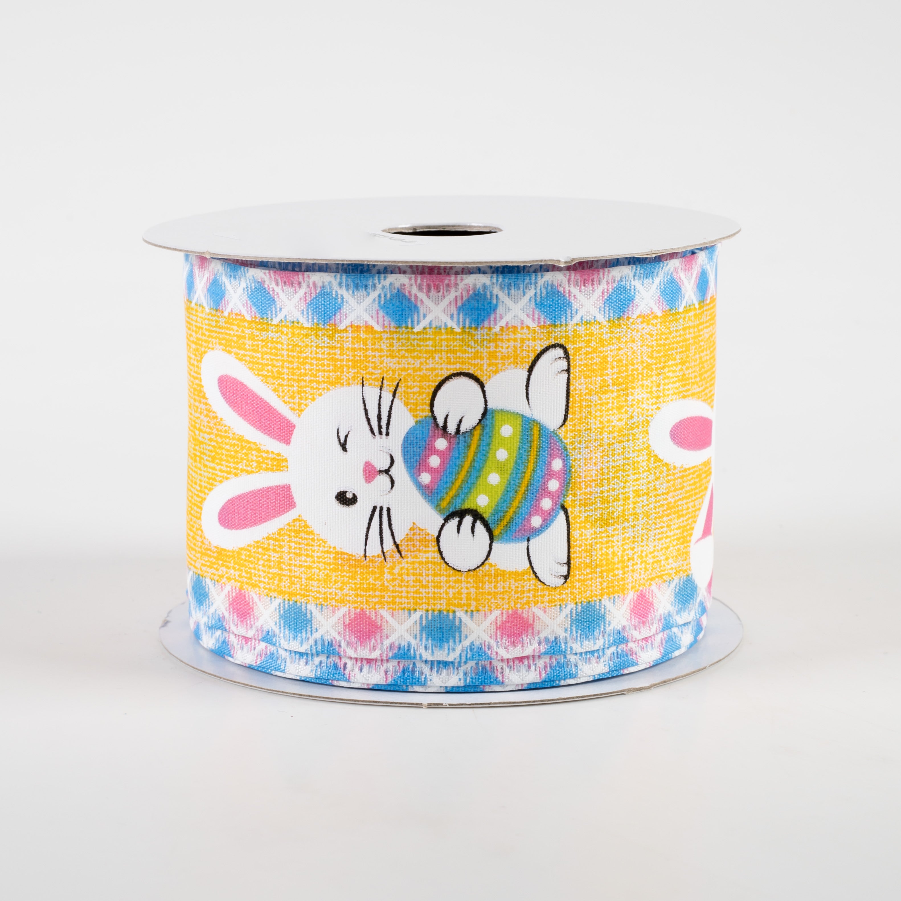 2.5" Happy Bunny Argyle Edge Ribbon: Yellow, Pink, Blue (10 Yards)