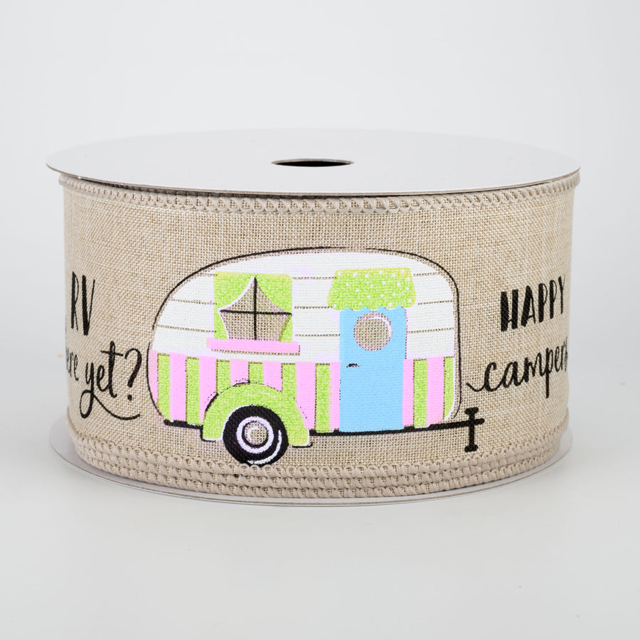 2.5" Happy Campers Ribbon: Natural, Pink, Blue (10 Yards)