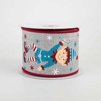 2.5" Happy Elves Ribbon: Light Grey (10 Yards)