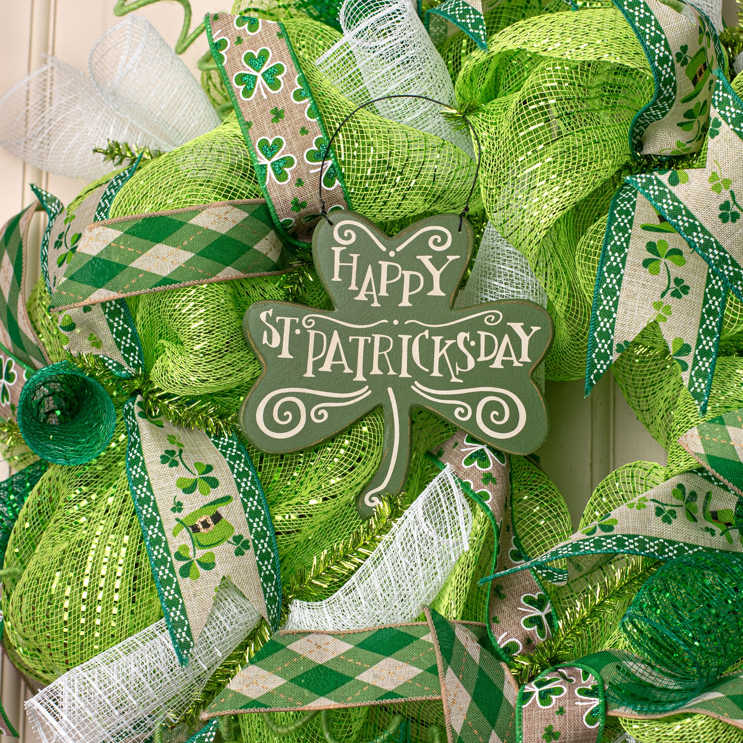 Happy St. Patrick's Day Wooden Clover Sign (6" x 6") Lifestyle Photo