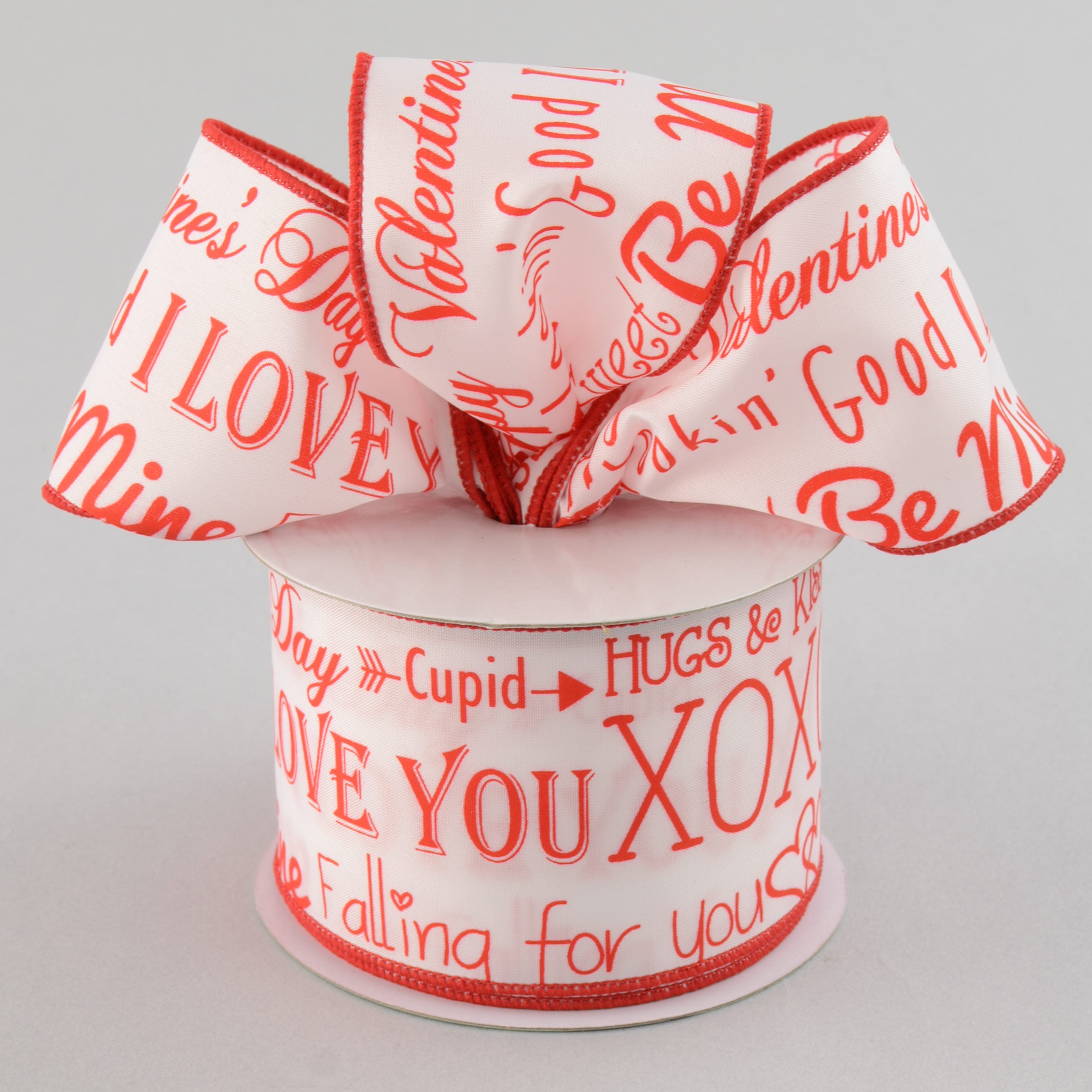 2.5" Happy Valentines Day Ribbon: White & Red (10 Yards) Lifestyle Photo