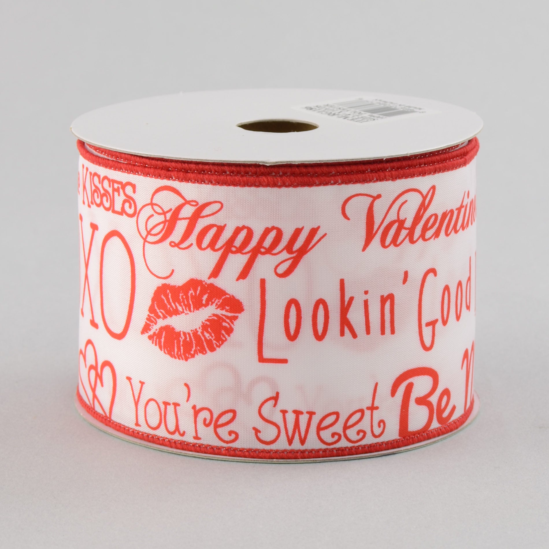 2.5" Happy Valentines Day Ribbon: White & Red (10 Yards)