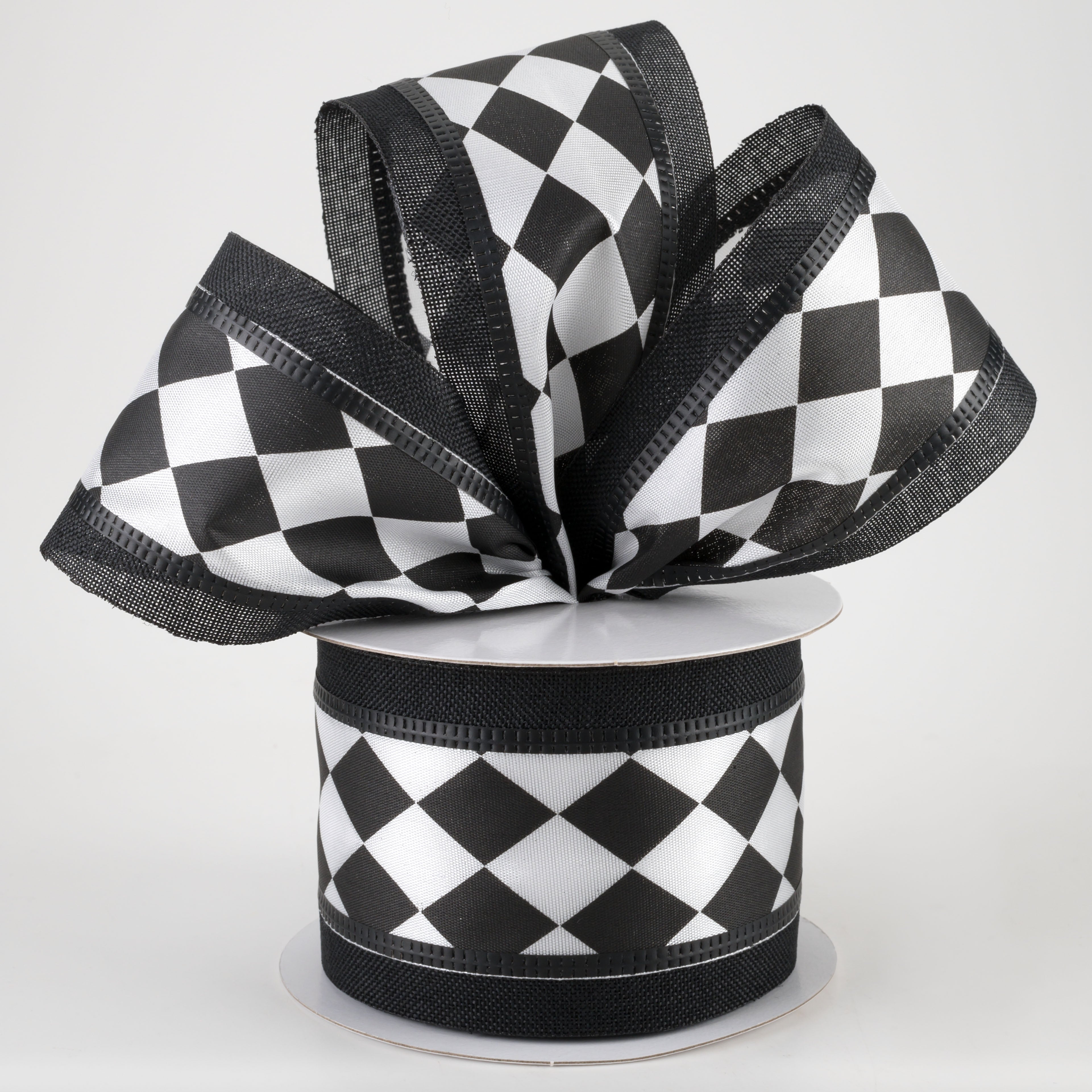2.5" Harlequin Center & Linen Edge Ribbon: Black (10 Yards) Lifestyle Photo