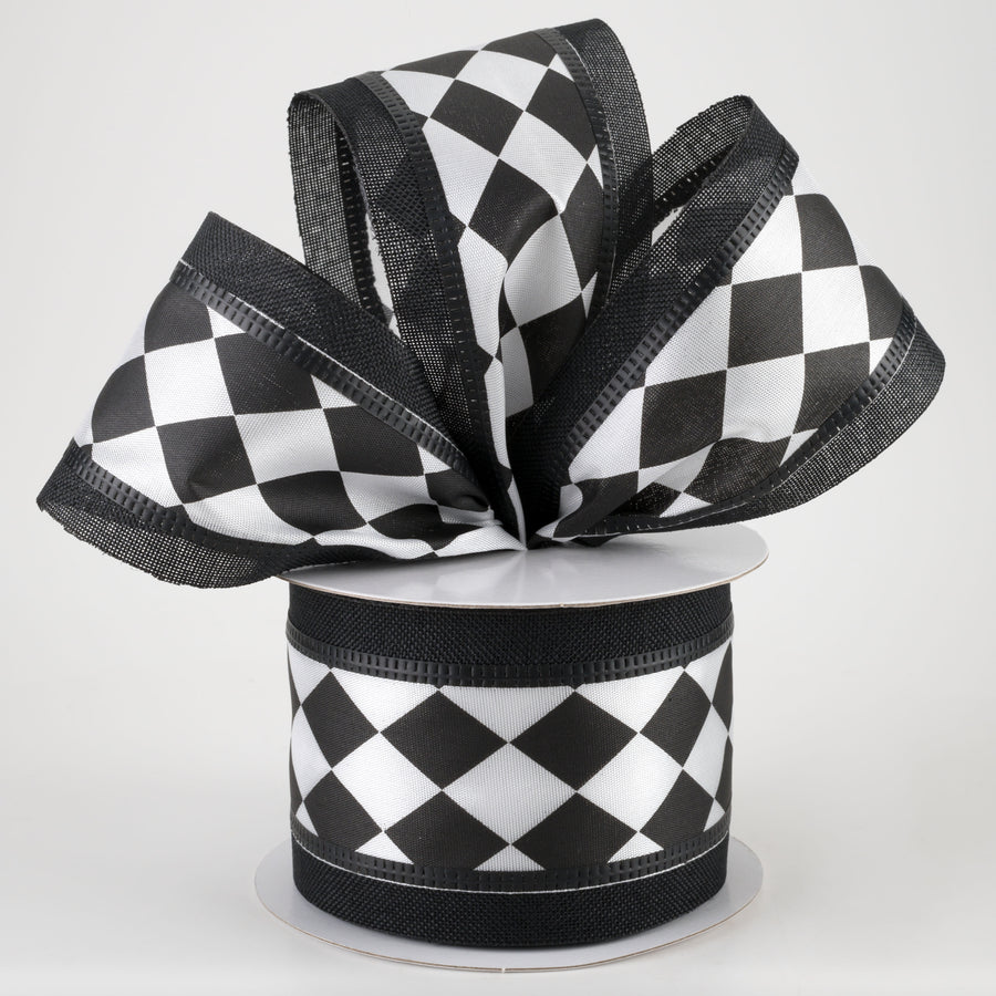 2.5" Harlequin Center & Linen Edge Ribbon: Black (10 Yards) Lifestyle Photo