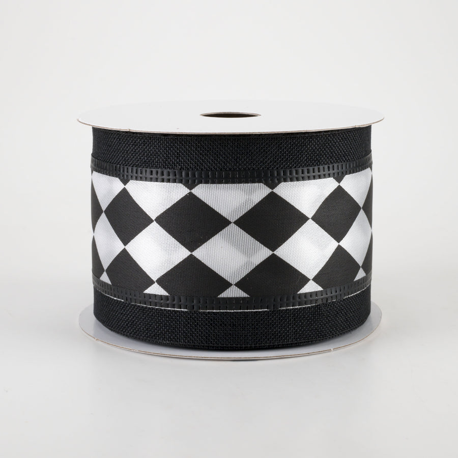 2.5" Harlequin Center & Linen Edge Ribbon: Black (10 Yards) Item Number: 45218-40-20
