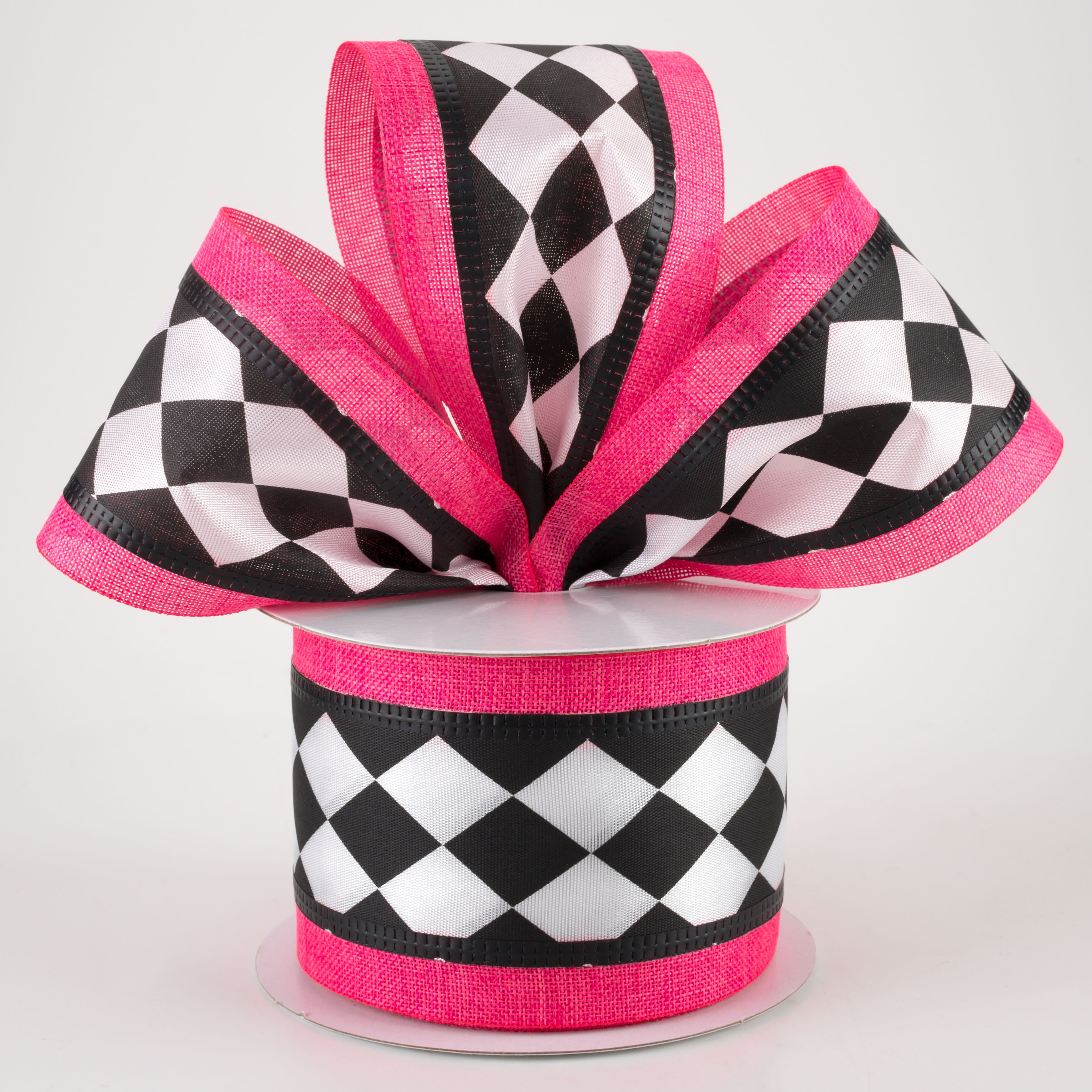 2.5" Harlequin Center & Linen Edge Ribbon: Hot Pink (10 Yards) Lifestyle Photo
