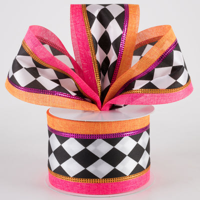 2.5" Harlequin Center & Linen Edge Ribbon: Hot Pink & Orange (10 Yards) Lifestyle Photo