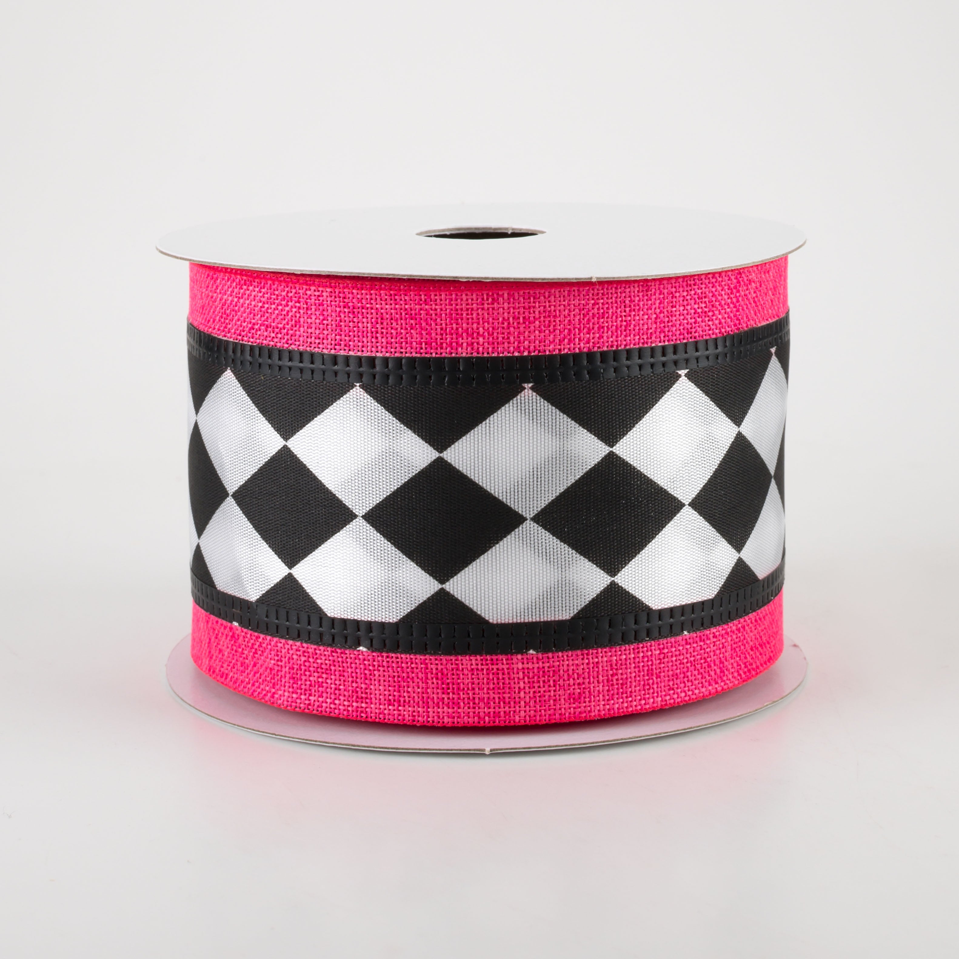 2.5" Harlequin Center & Linen Edge Ribbon: Hot Pink (10 Yards)