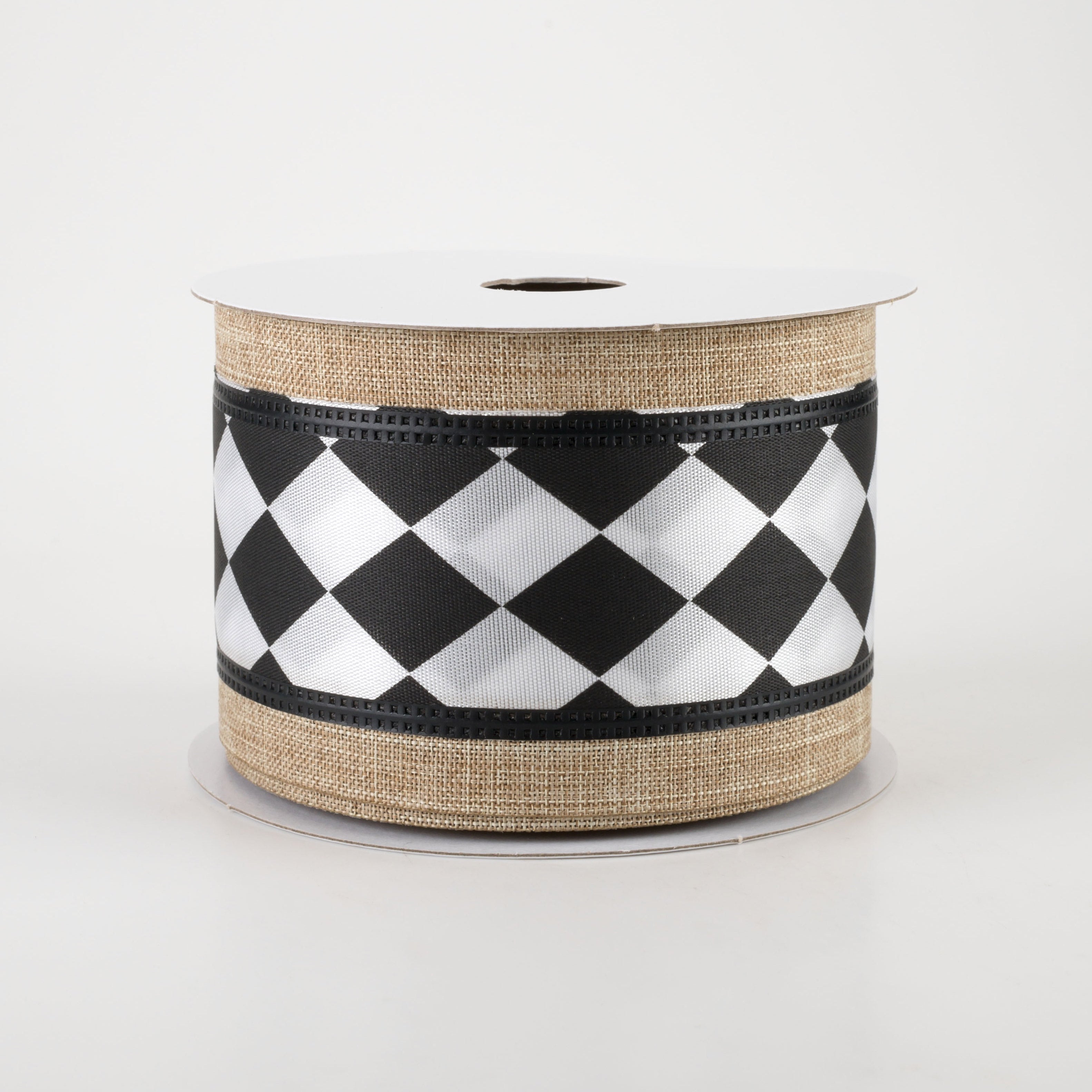 2.5" Harlequin Center & Linen Edge Ribbon: Natural (10 Yards) Item Number: 45217-40-14