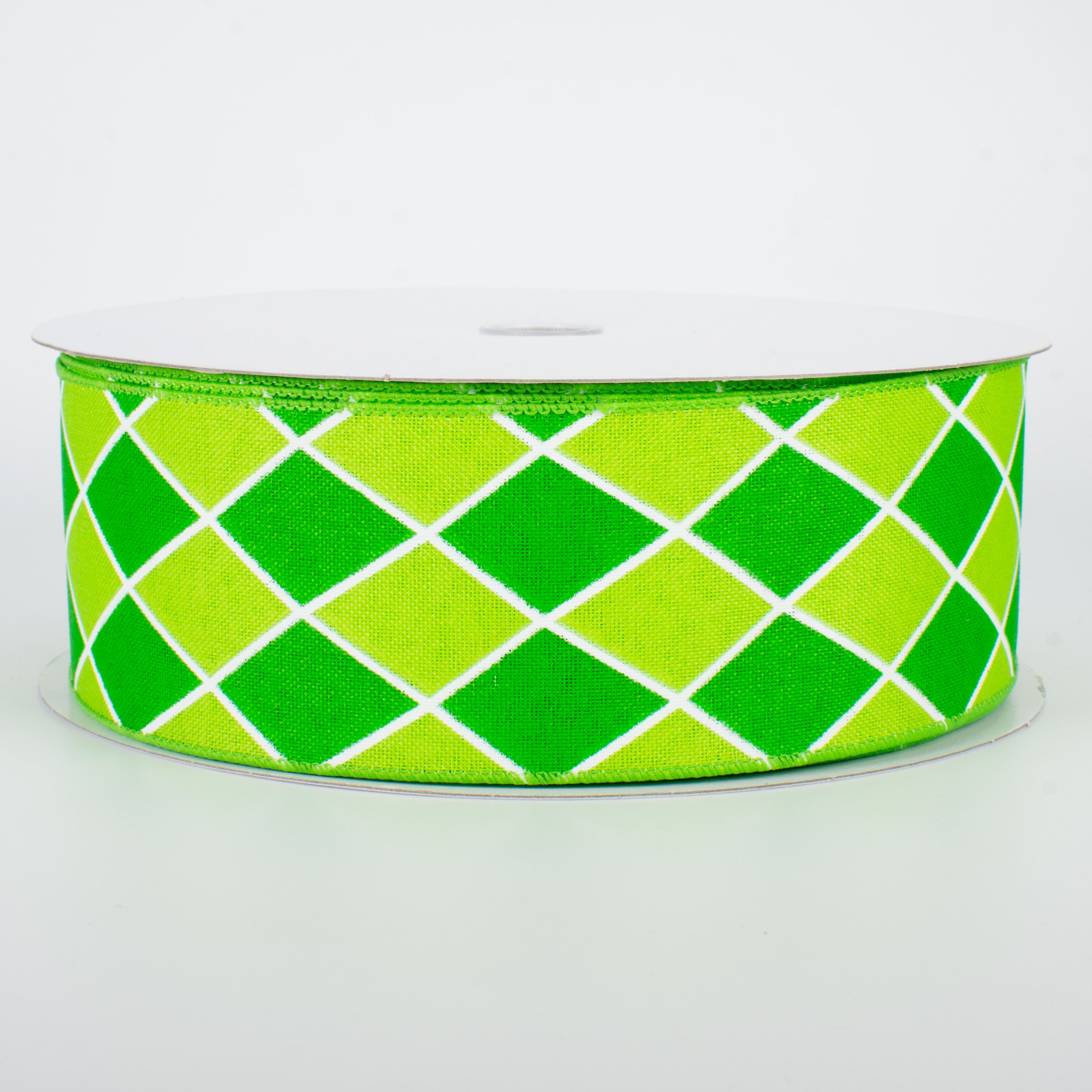 2.5" Harlequin Diamond Ribbon: Emerald & Lime (50 Yards)