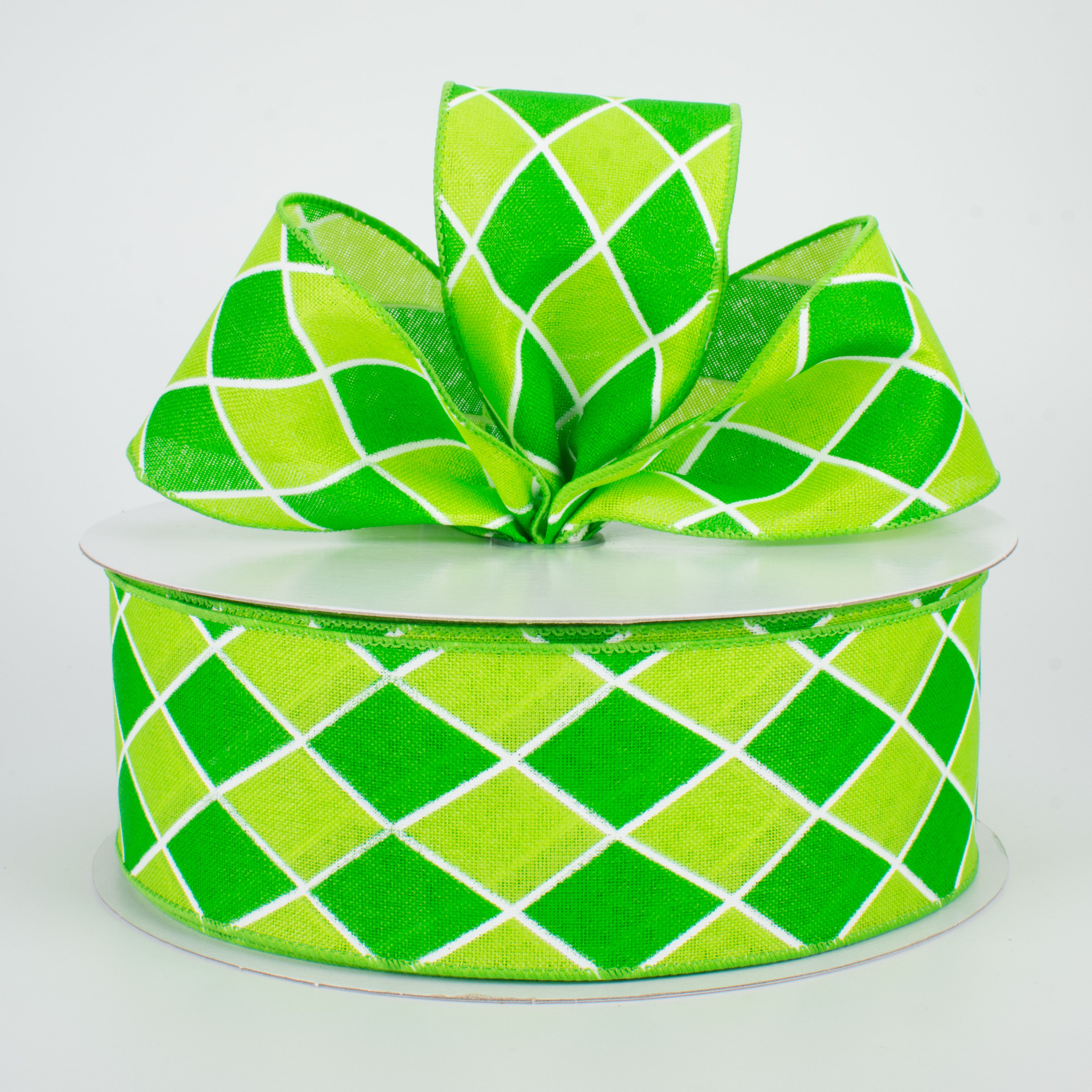 2.5" Harlequin Diamond Ribbon: Emerald & Lime (50 Yards) Lifestyle Photo
