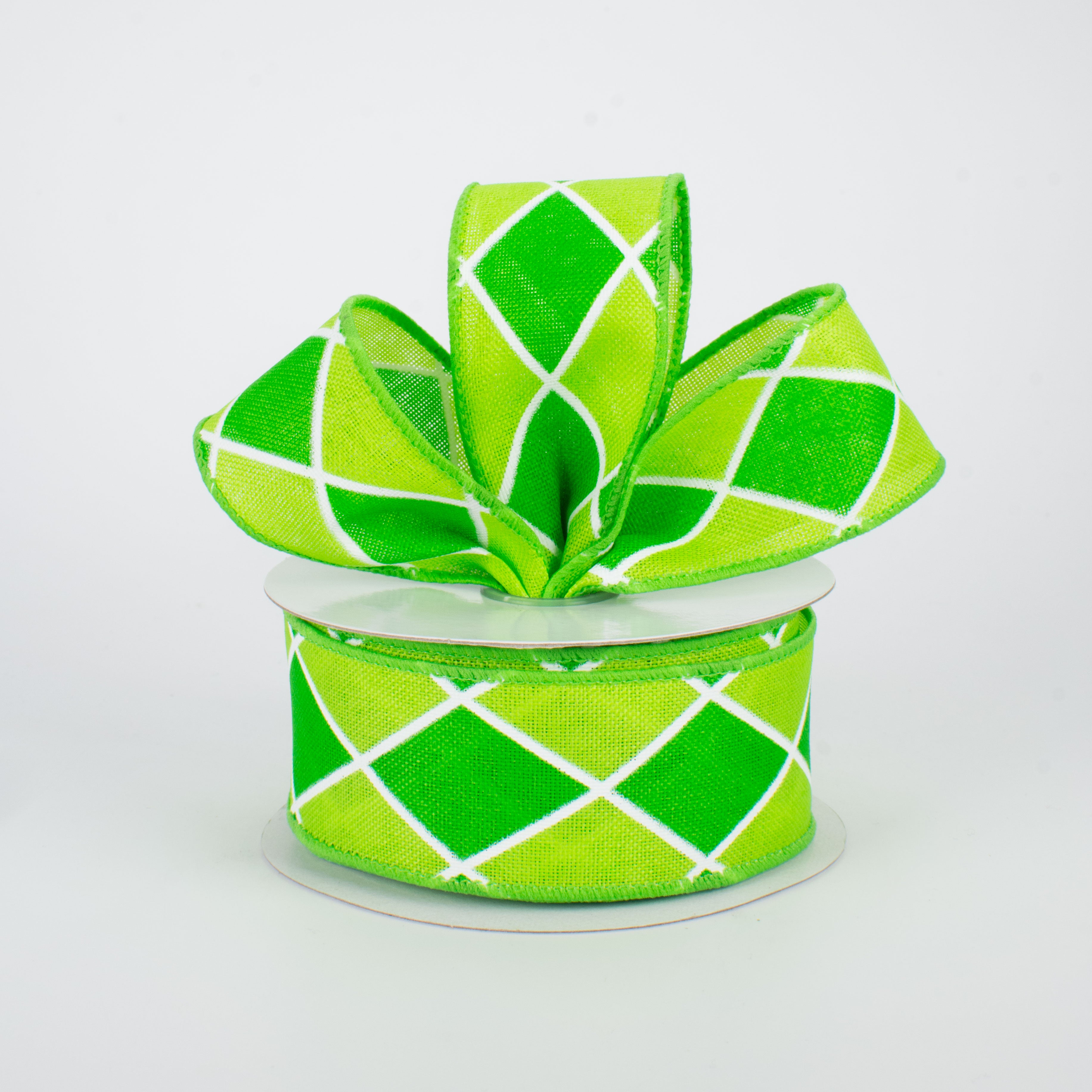 1.5" Harlequin Diamond Ribbon: Emerald & Lime (10 Yards) Lifestyle Photo