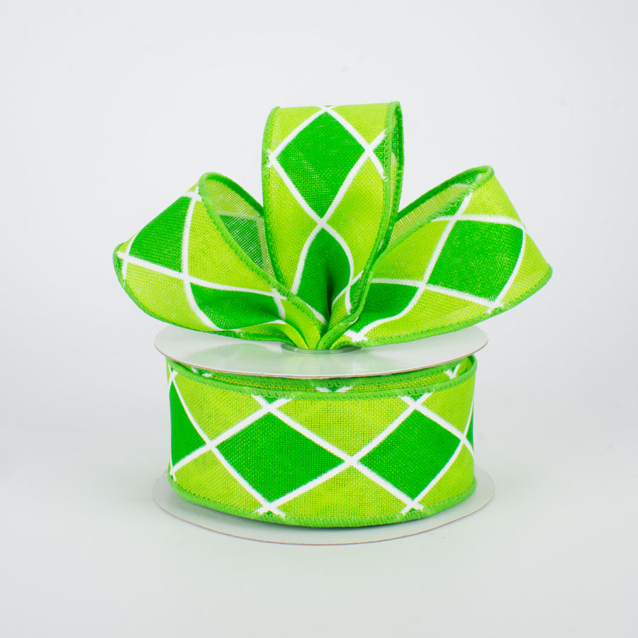 1.5" Harlequin Diamond Ribbon: Emerald & Lime (10 Yards) Lifestyle Photo
