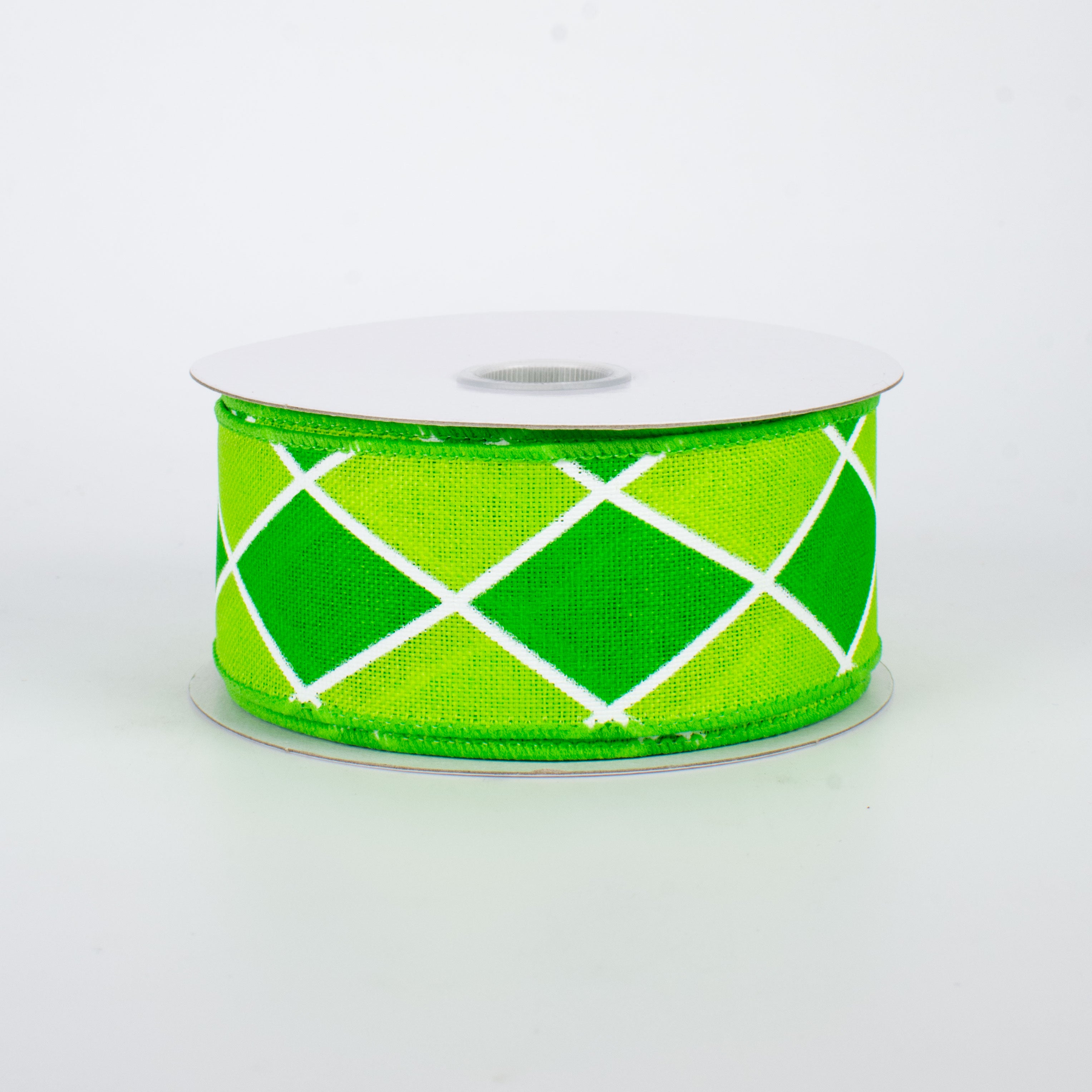 1.5" Harlequin Diamond Ribbon: Emerald & Lime (10 Yards)