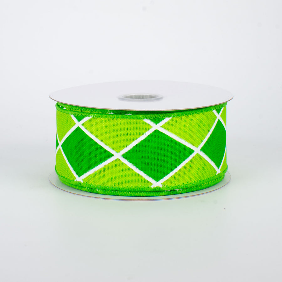 1.5" Harlequin Diamond Ribbon: Emerald & Lime (10 Yards)
