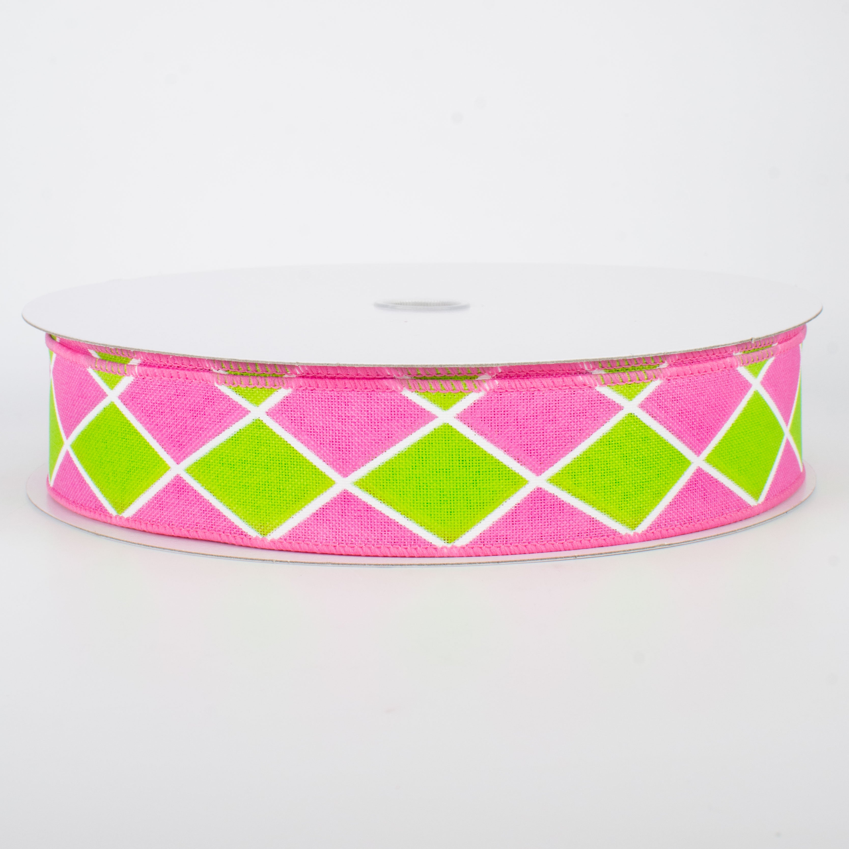 1.5" Harlequin Diamond Ribbon: Pink & Green (50 Yards)