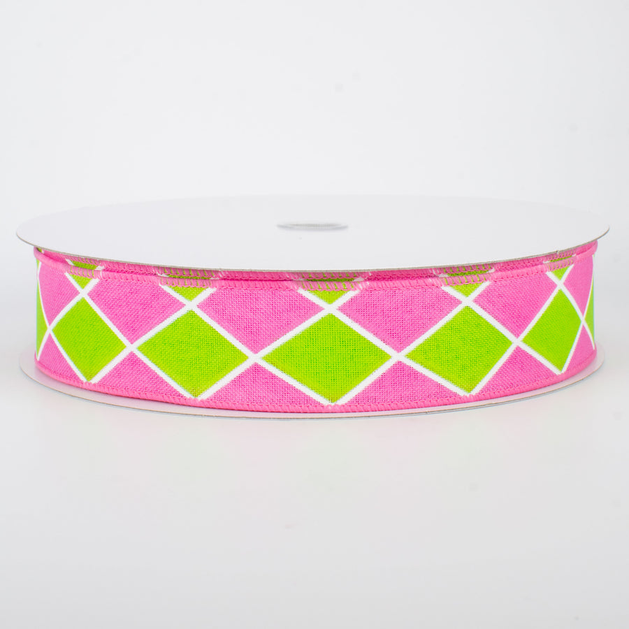1.5" Harlequin Diamond Ribbon: Pink & Green (50 Yards)