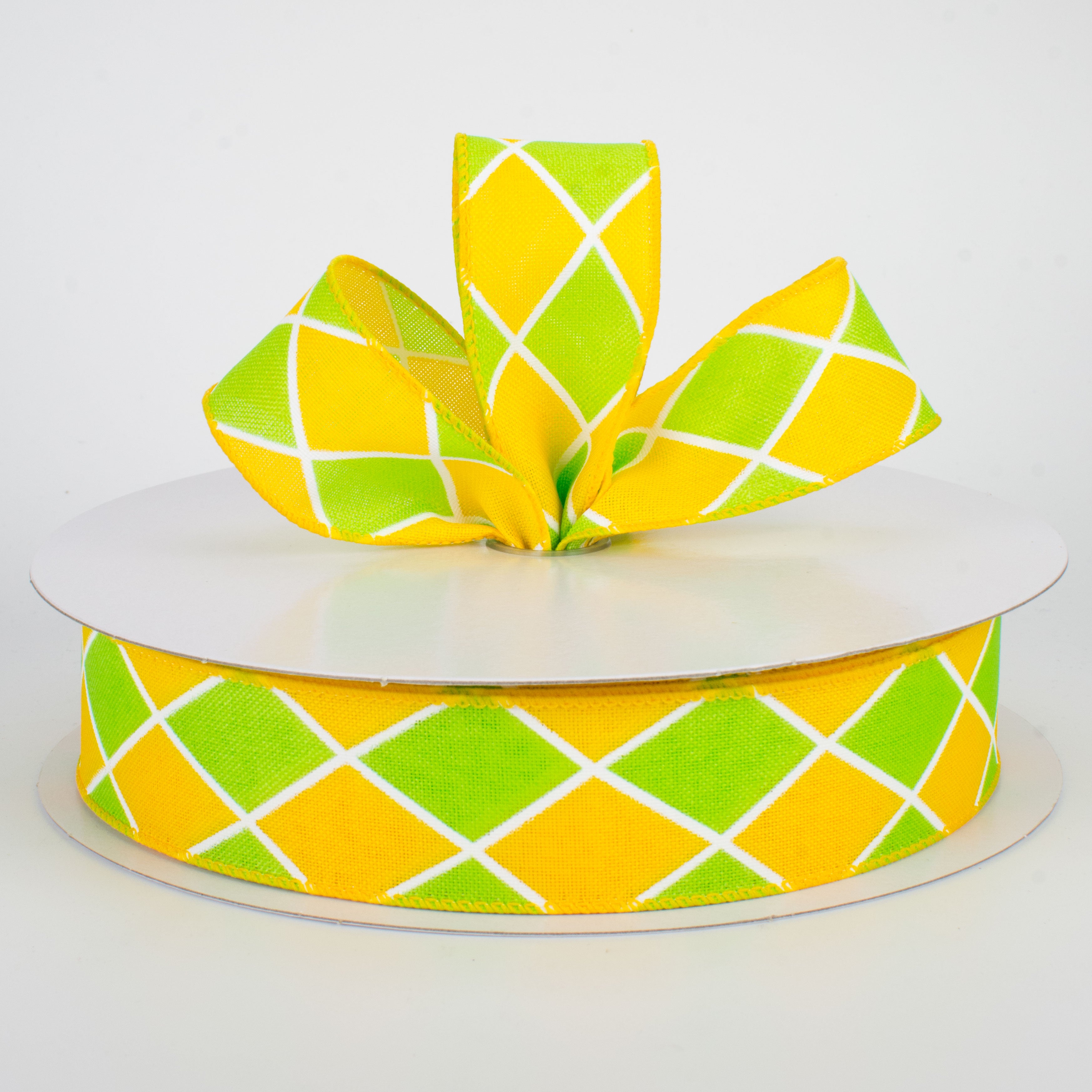 1.5" Harlequin Diamond Ribbon: Yellow & Lime (50 Yards) Lifestyle Photo