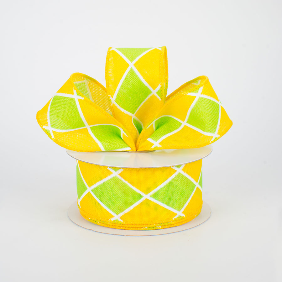 1.5" Harlequin Diamond Ribbon: Yellow & Lime (10 Yards) Lifestyle Photo