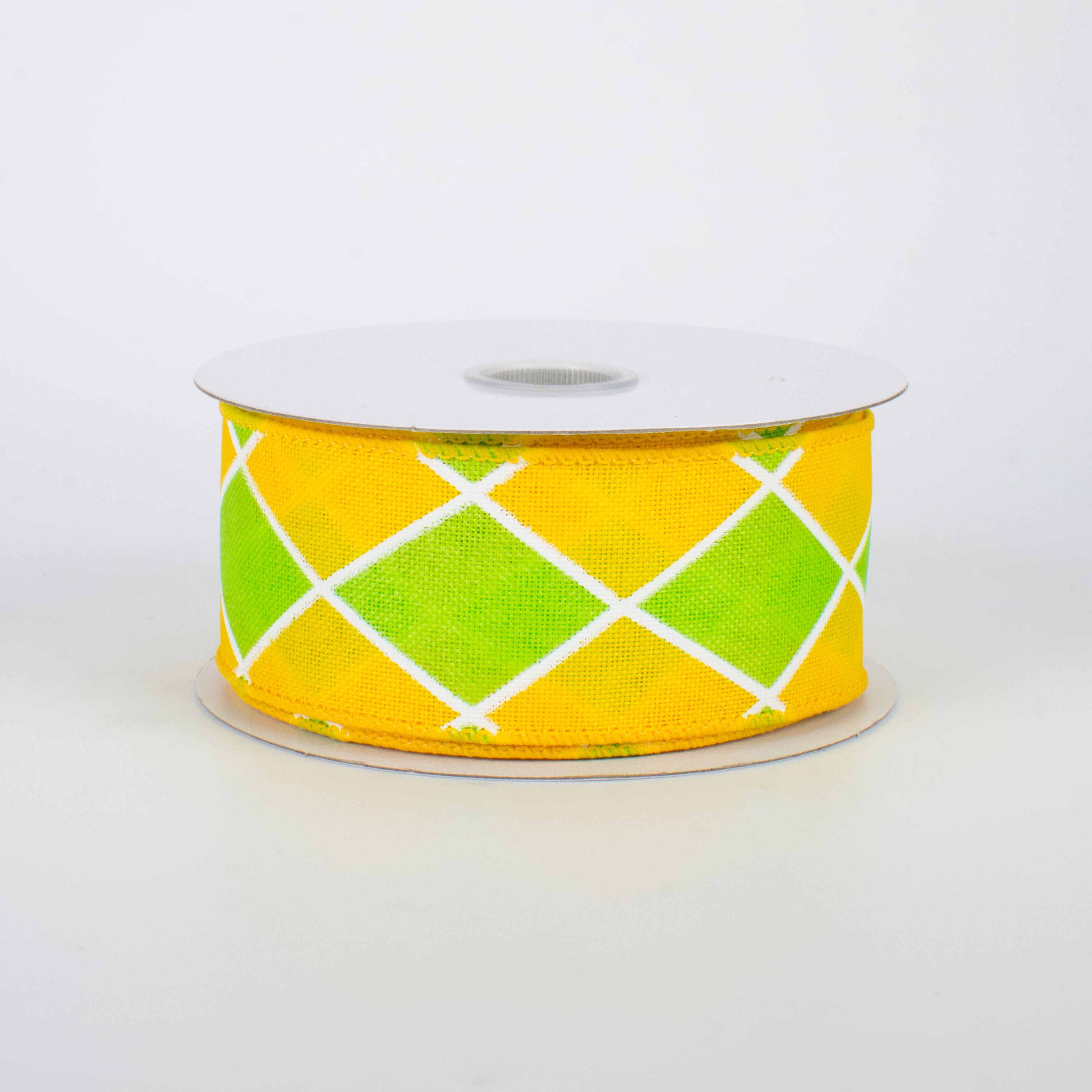1.5" Harlequin Diamond Ribbon: Yellow & Lime (10 Yards)