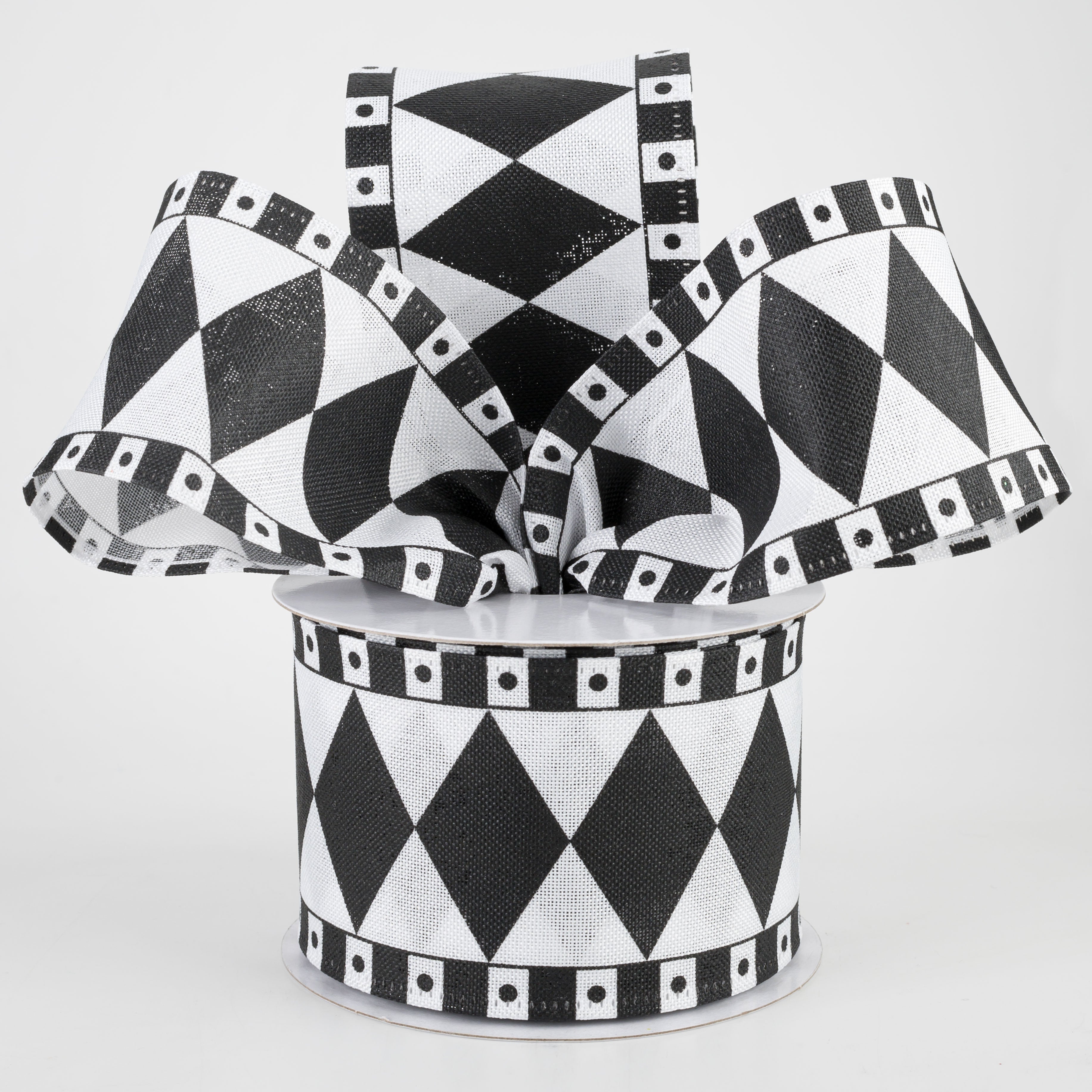 2.5" Harlequin Fun Diamond Ribbon: Black & White (10 Yards) Lifestyle Photo