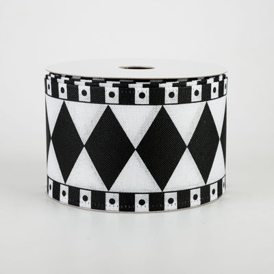 2.5" Harlequin Fun Diamond Ribbon: Black & White (10 Yards)