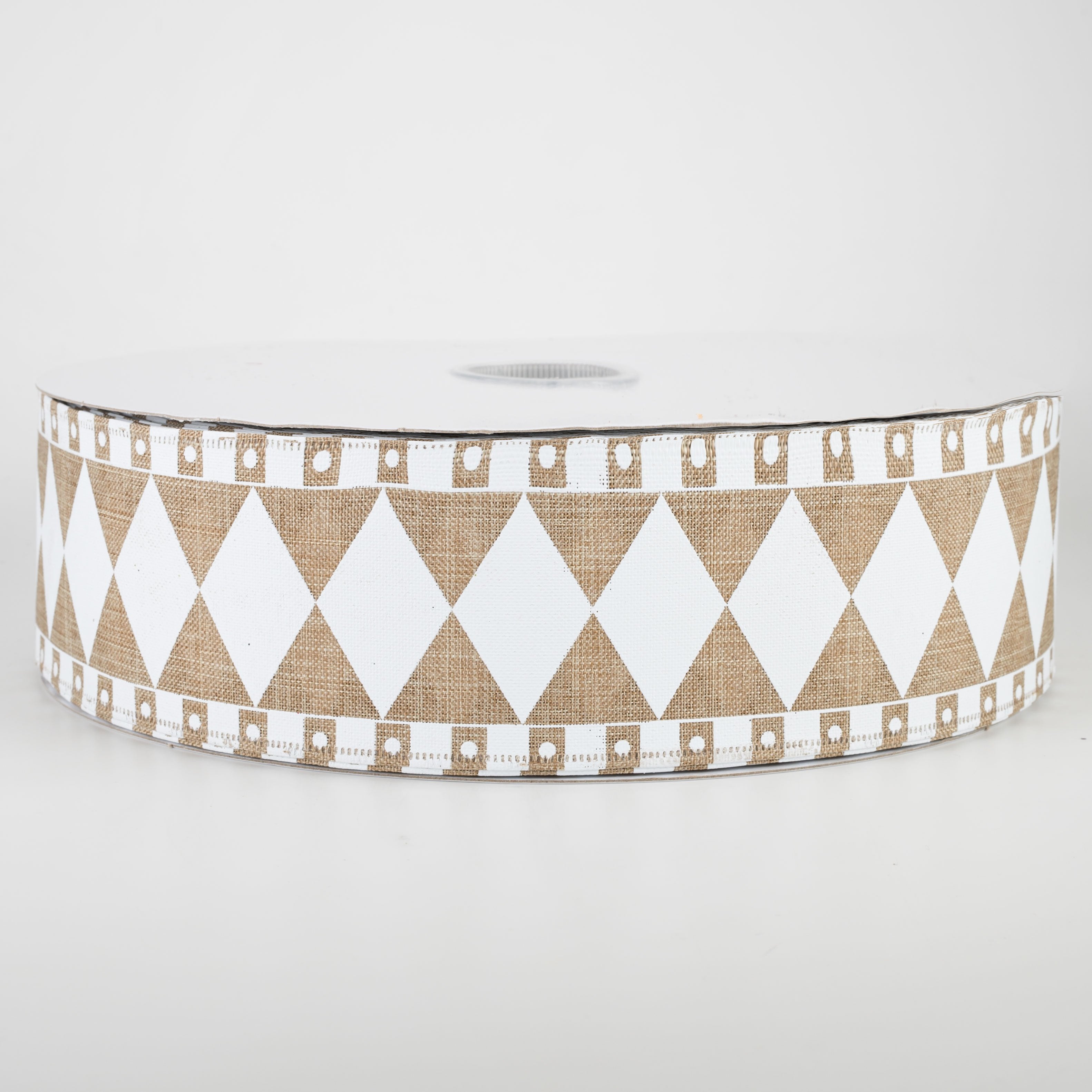 2.5" Harlequin Fun Diamond Ribbon: Natural & White (50 Yards) Item Number: 845-40-147