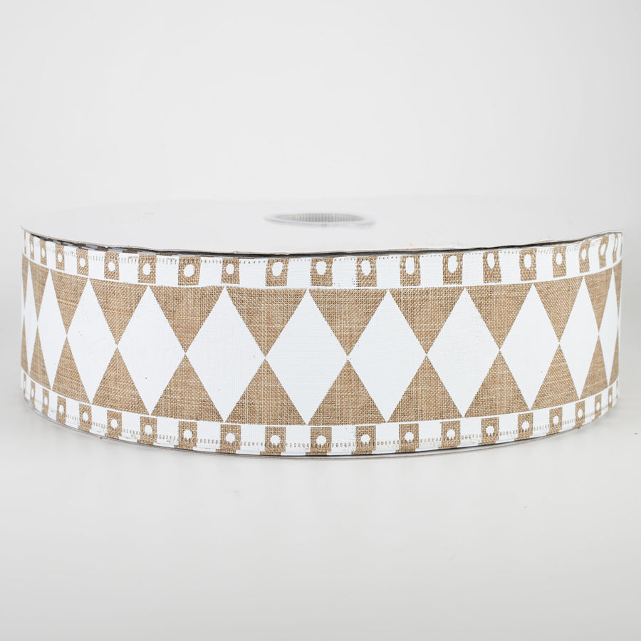 2.5" Harlequin Fun Diamond Ribbon: Natural & White (50 Yards) Item Number: 845-40-147