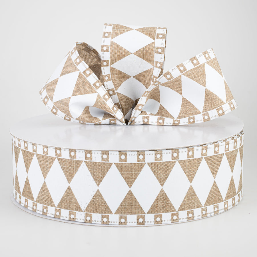 2.5" Harlequin Fun Diamond Ribbon: Natural & White (50 Yards) Lifestyle Photo