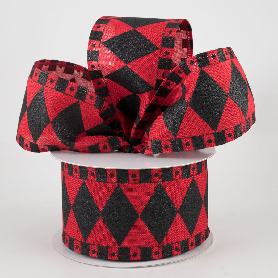 2.5" Harlequin Fun Diamond Ribbon: Red & Black (10 Yards) Lifestyle Photo