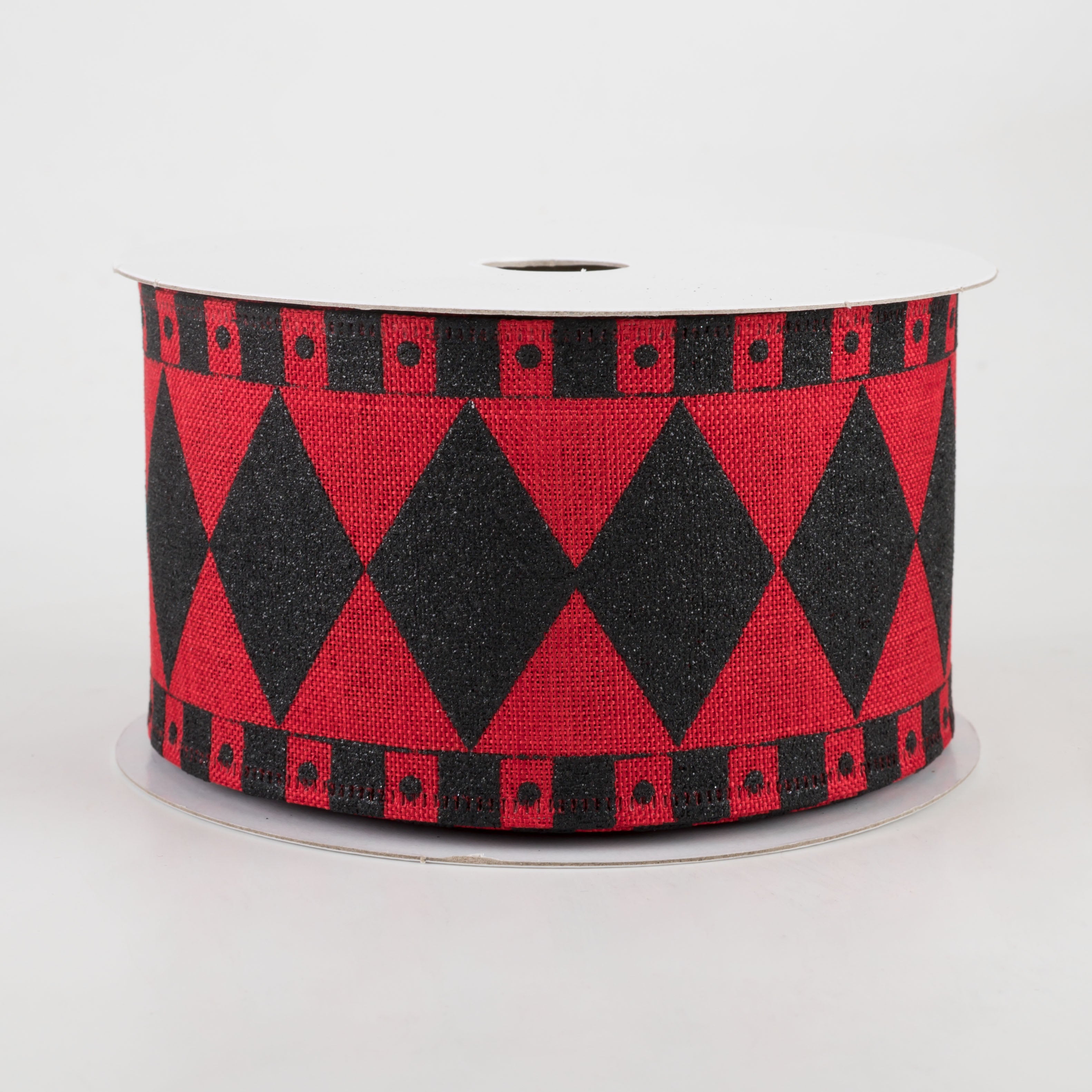 2.5" Harlequin Fun Diamond Ribbon: Red & Black (10 Yards)