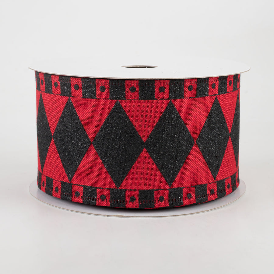 2.5" Harlequin Fun Diamond Ribbon: Red & Black (10 Yards)