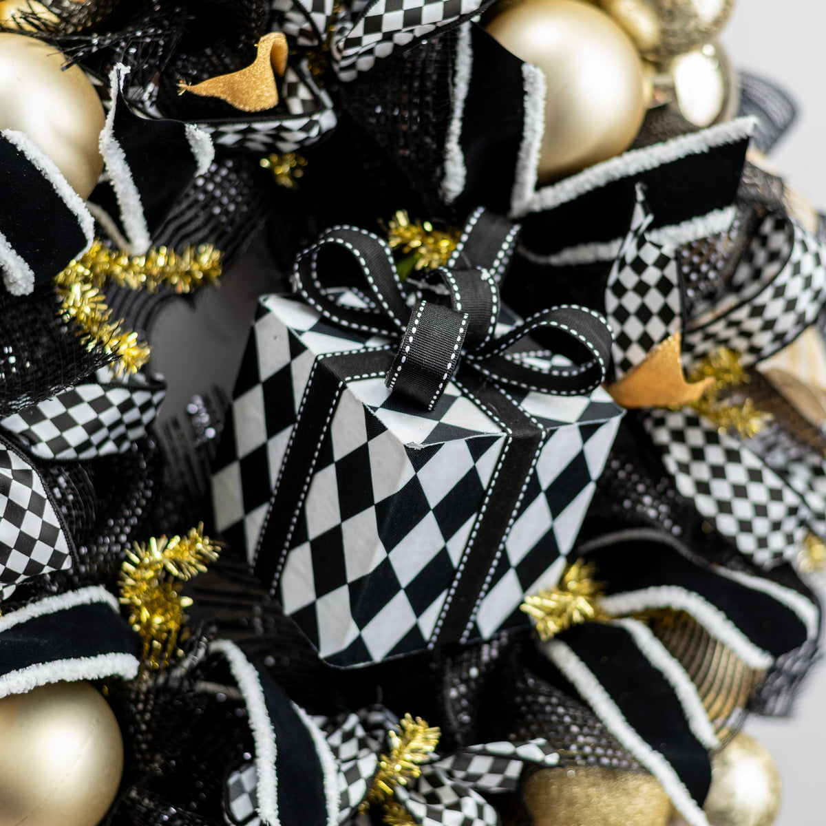 6" Harlequin Gift Box Decor: Black & White Lifestyle Photo