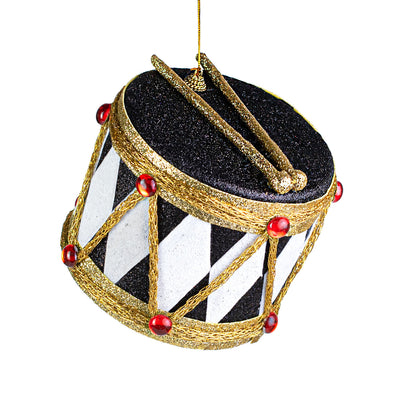 6" Harlequin Glitter Drum Ornament Item Number: 85258BKWT