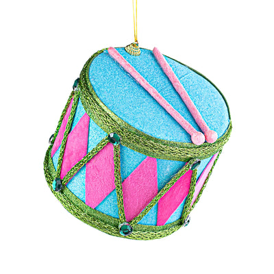 6" Harlequin Glitter Drum Ornament: Pink & Blue Item Number: 85258PKBL