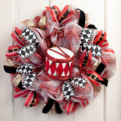 6" Harlequin Glitter Drum Ornament: Red Lifestyle Photo