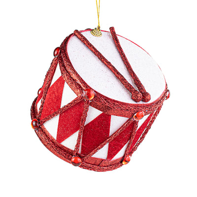 6" Harlequin Glitter Drum Ornament: Red Item Number: 85258RDWT