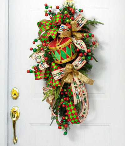 6" Harlequin Glitter Drum Ornament: Red & Green Lifestyle Photo
