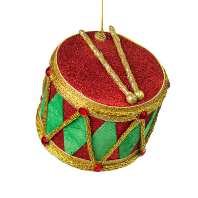 6" Harlequin Glitter Drum Ornament: Red & Green Item Number: 85258RDGN