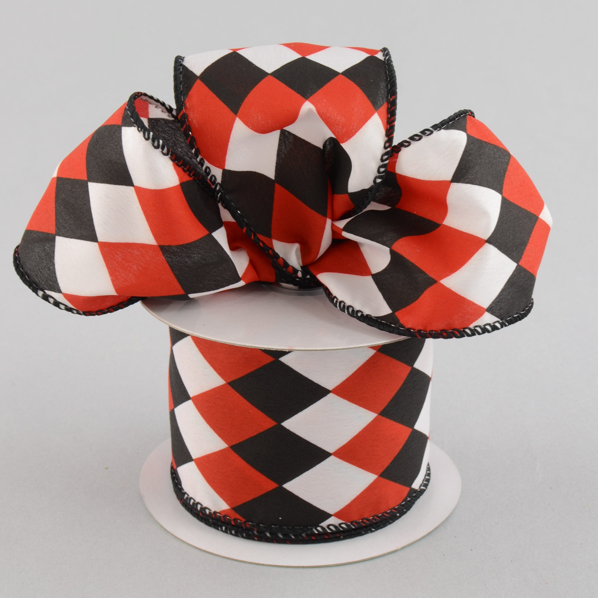 2.5" Harlequin Print Ribbon: Black, Red and White (10 Yards) Lifestyle Photo