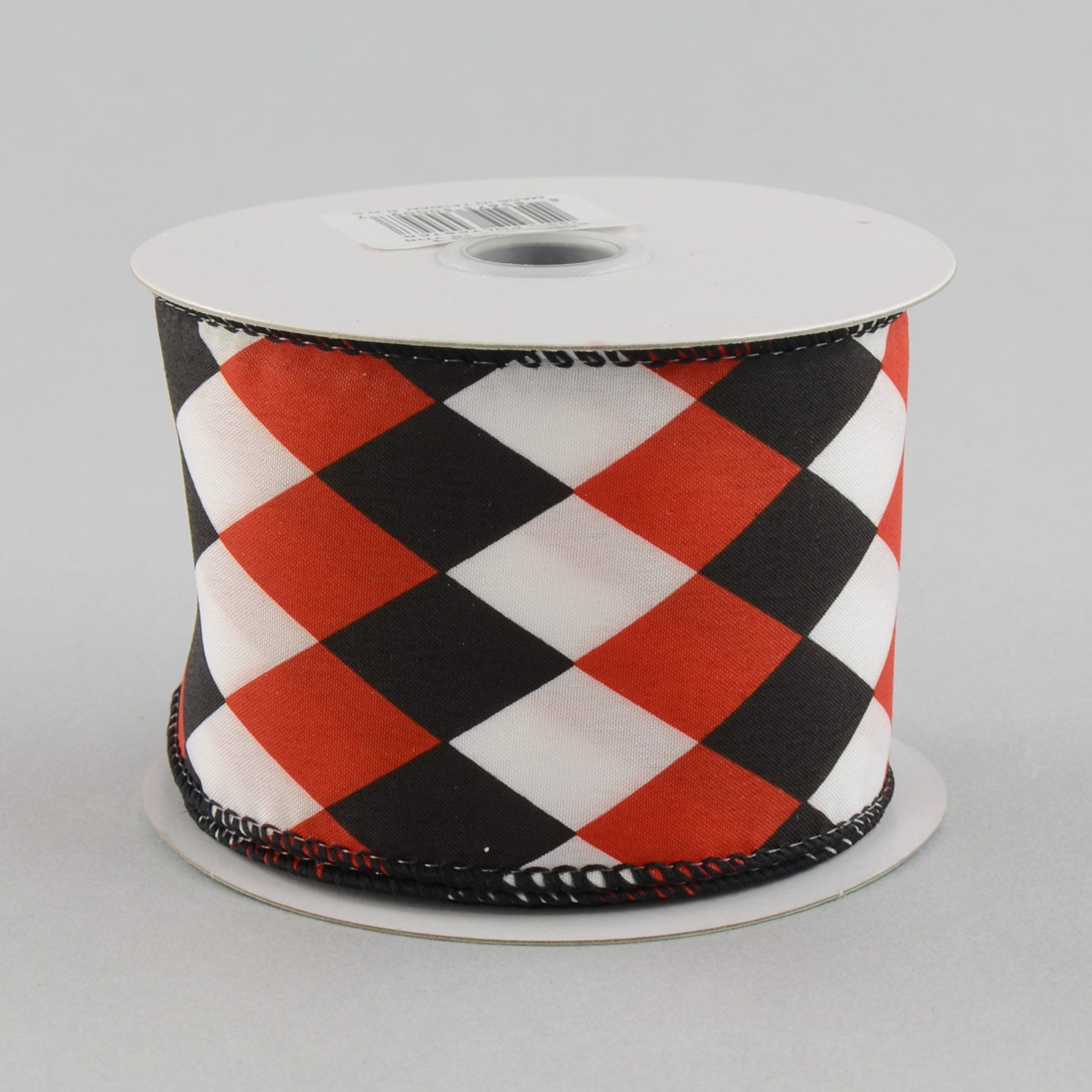 2.5" Harlequin Print Ribbon: Black, Red and White (10 Yards)