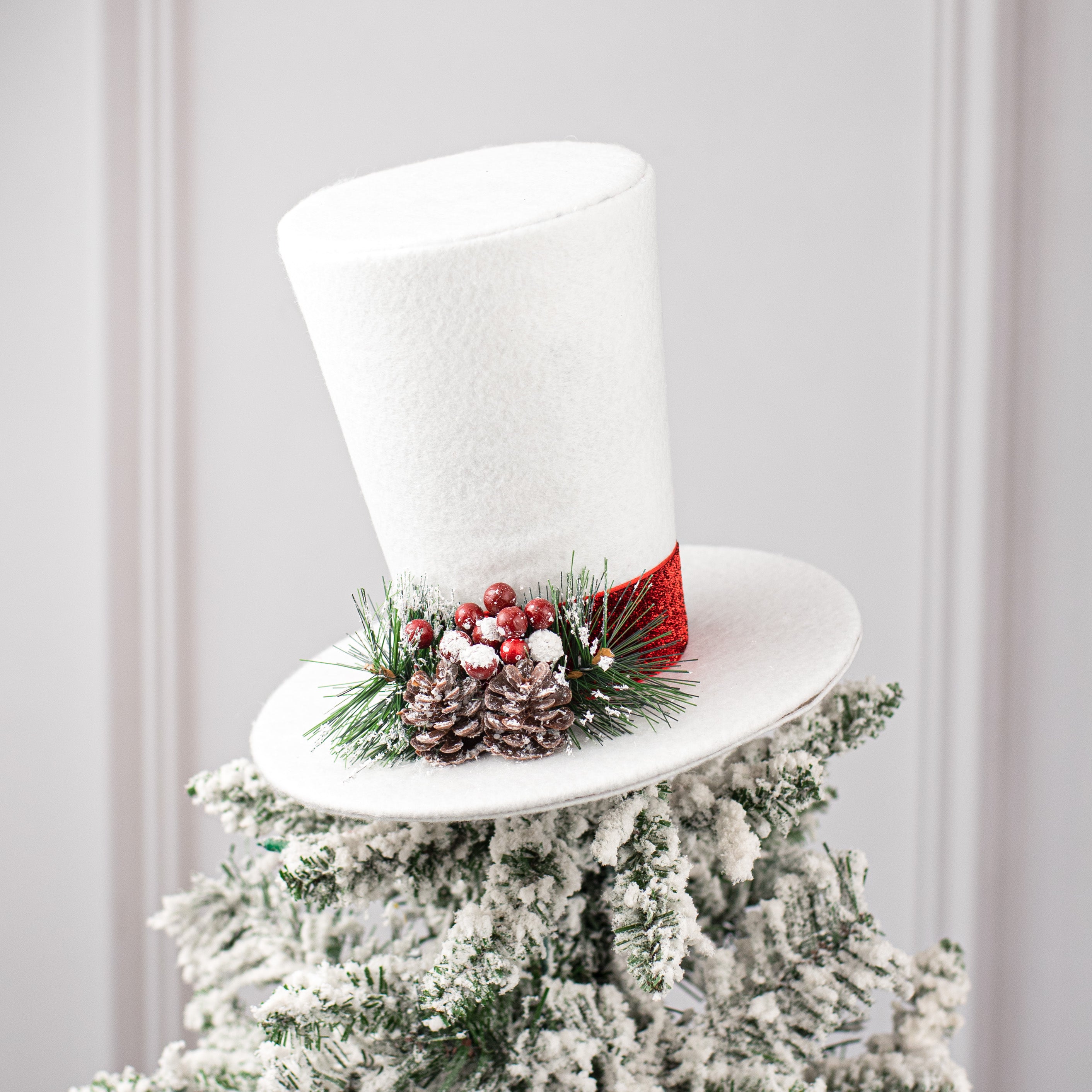 9" Hat With Trim Christmas Tree Topper: White Lifestyle Photo