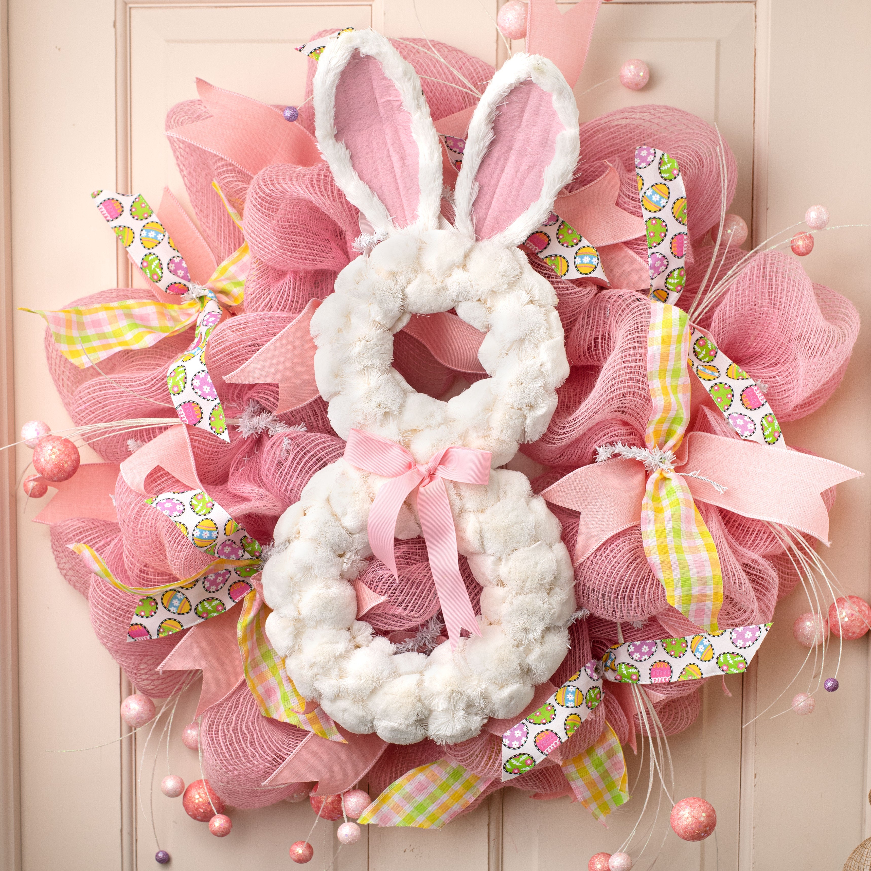 23" Bunny Rabbit Hanger: White & Pink