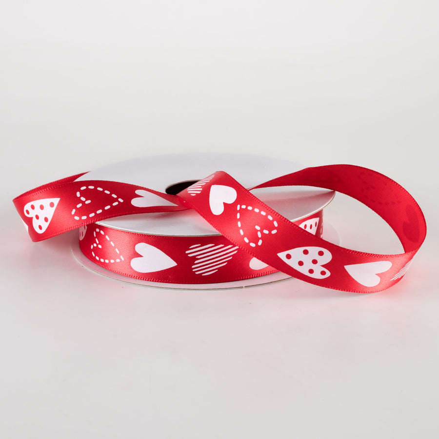 5/8" Heart Drawings Satin Ribbon: Red (10 Yards) Lifestyle Photo