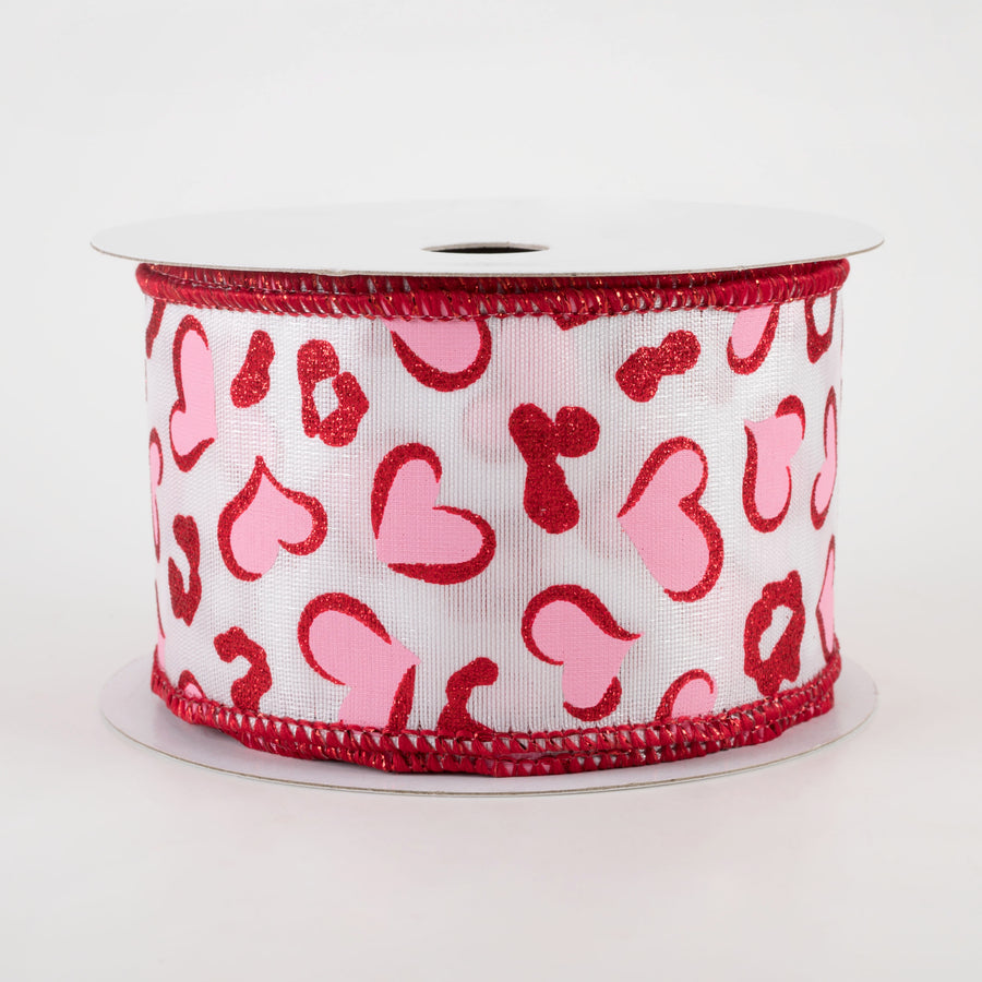 2.5" Heart Leopard Spots Ribbon (10 Yards)