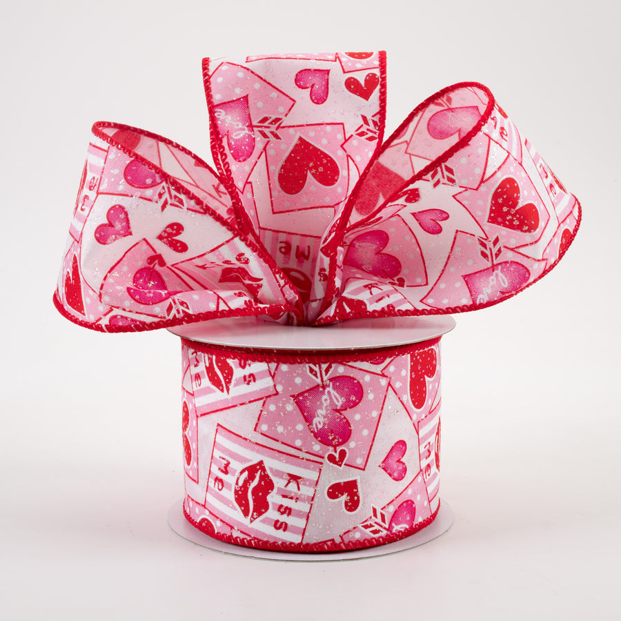 2.5" Heart Valentine Note Glitter Satin Ribbon: White, Pink, Red (10 Yards) Lifestyle Photo