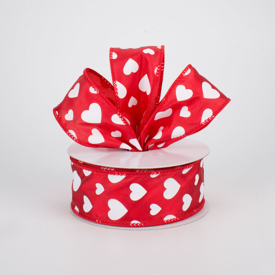 1.5" Hearts Ribbon: White On Red Satin (10 Yards) Lifestyle Photo