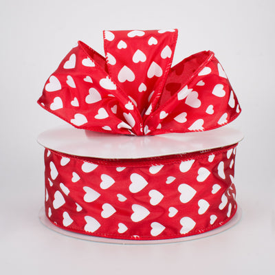 2.5" Hearts Ribbon: White On Red Satin (50 Yards) Lifestyle Photo